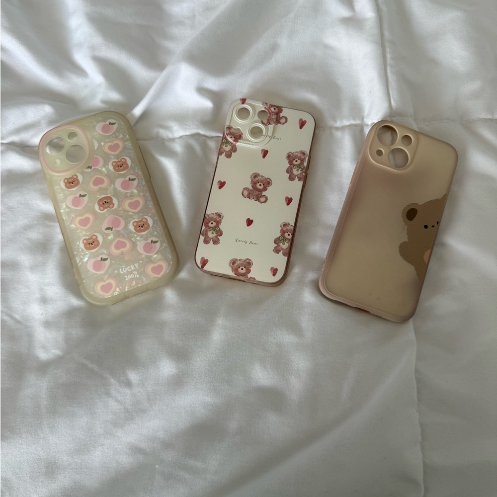 Cute Bear Pattern Phone Case - Pink Beige